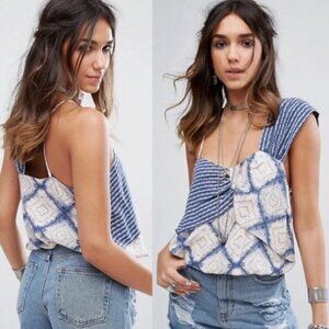 Free People Indigo Call On Me Tank Size S Blue and Cream Blouse